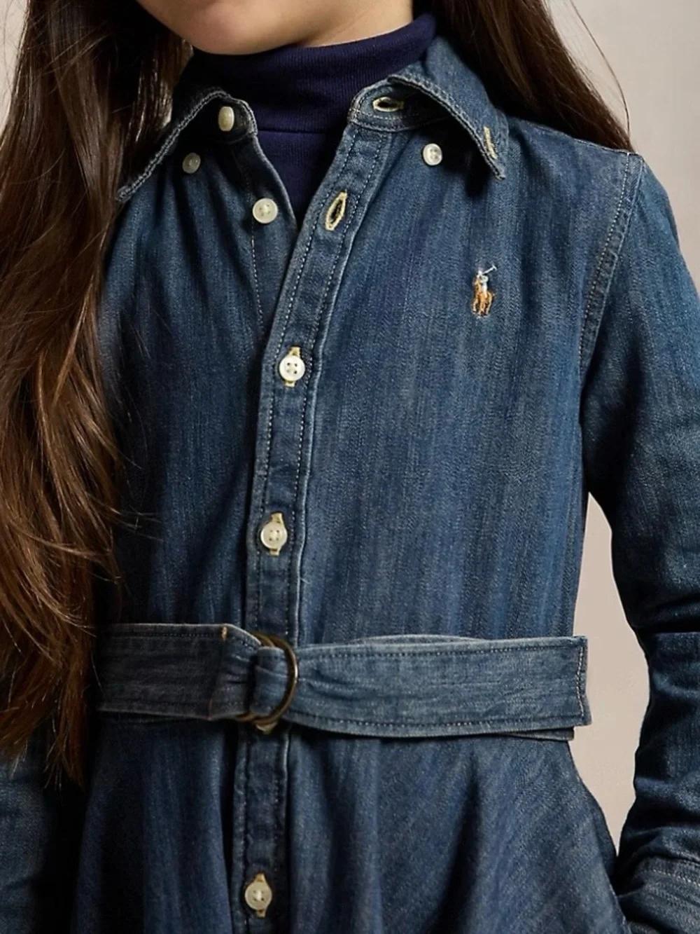 Ralph Lauren Girls Belted Cotton Denim Shirtdress 10 Preppy Western Fall School
